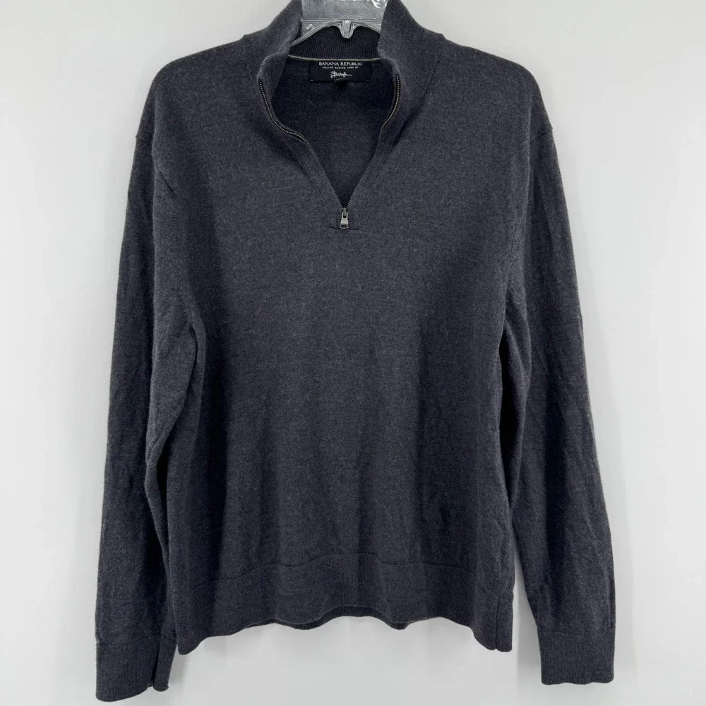 Banana Republic Half Zip Sweater Mens XL Charcoal Grey Italian Merino Wool